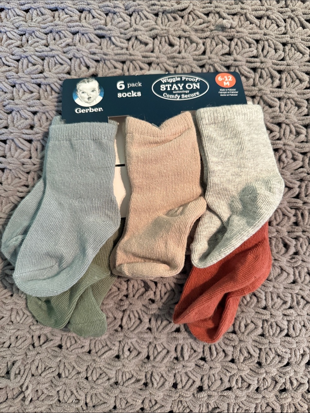 Gerber 6-Pack Baby Socks in Sage, Cream, Light Gray, Green, Rust